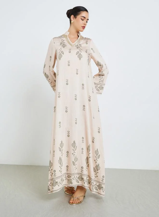 Amirah Women Pink Jalabiya with Embroidered Details
